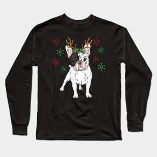 Christmas Reindeer Frenchie Bulldog Long Sleeve T-Shirt